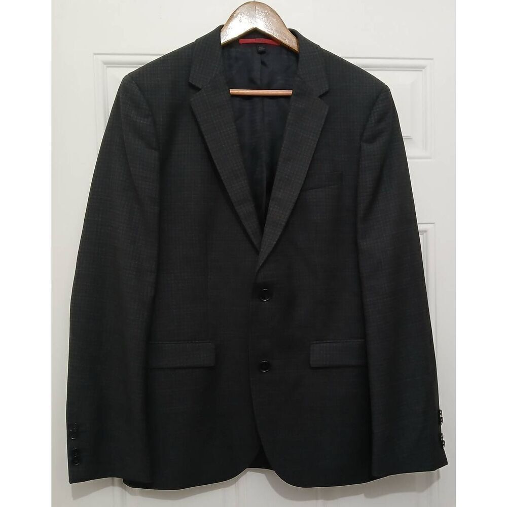 Hugo boss mens 38R Marlene biella houndstooth gray Virgin wool blazer red label